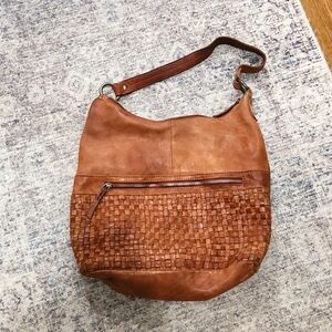 Vilenca Holland Genuine Leather Braided Brown Cognac Hobo Bag Purse